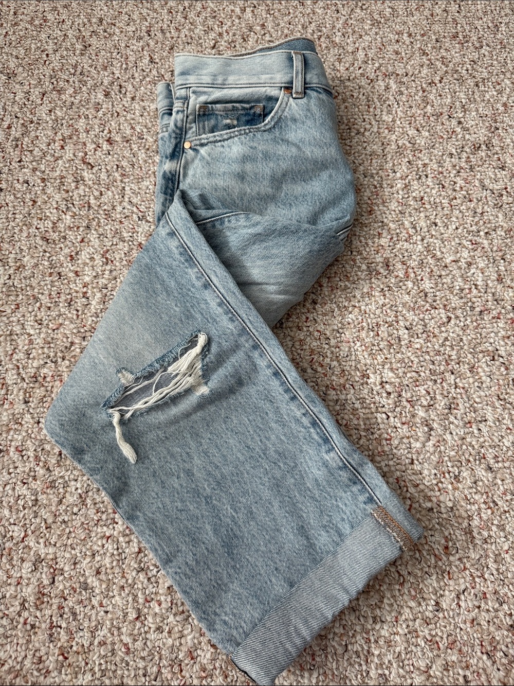 Light Blue Distressed Straight-Leg Jeans